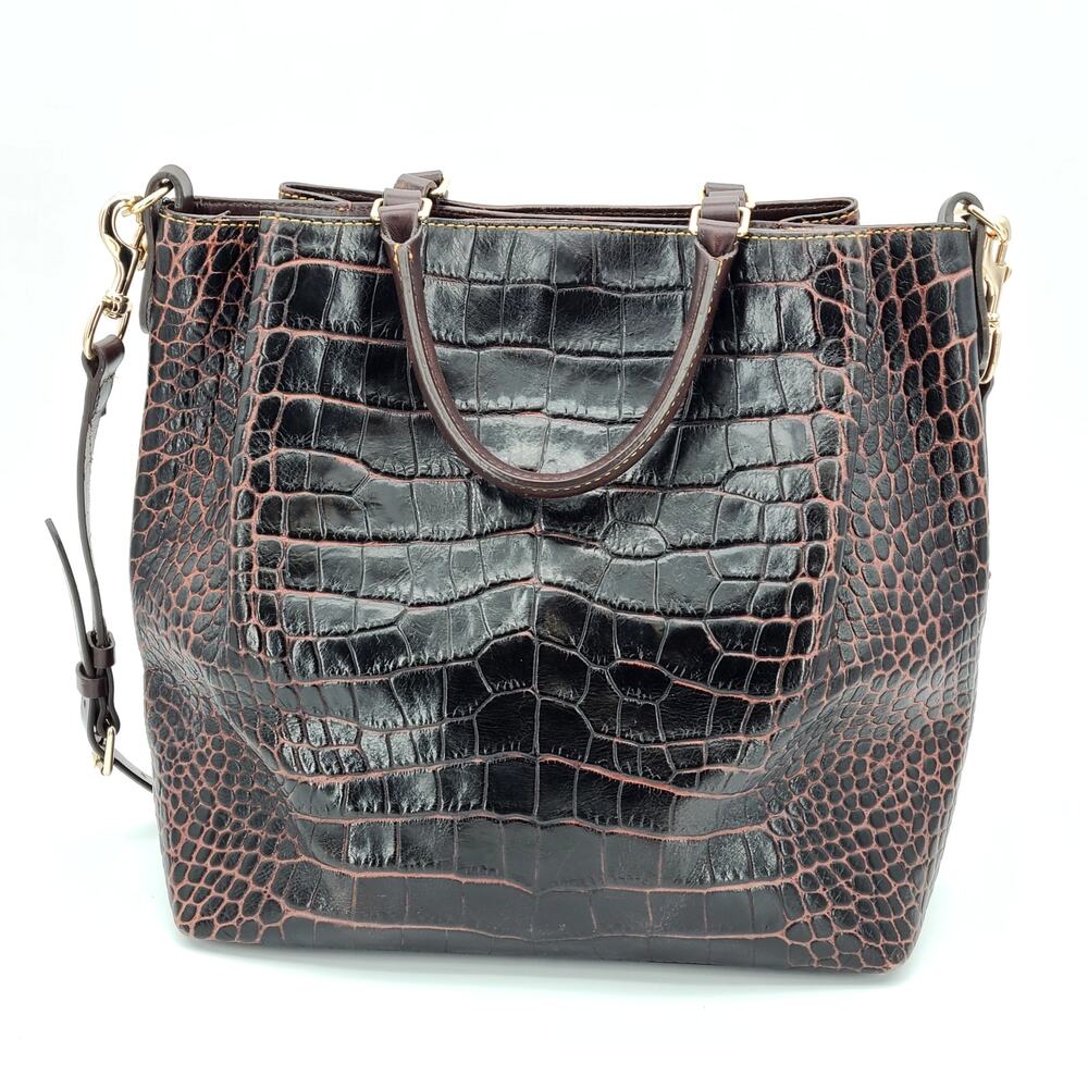 Dooney & Bourke Dillen Croco Leather Satchel - Espresso Dark Brown Bag - Picture 4 of 16